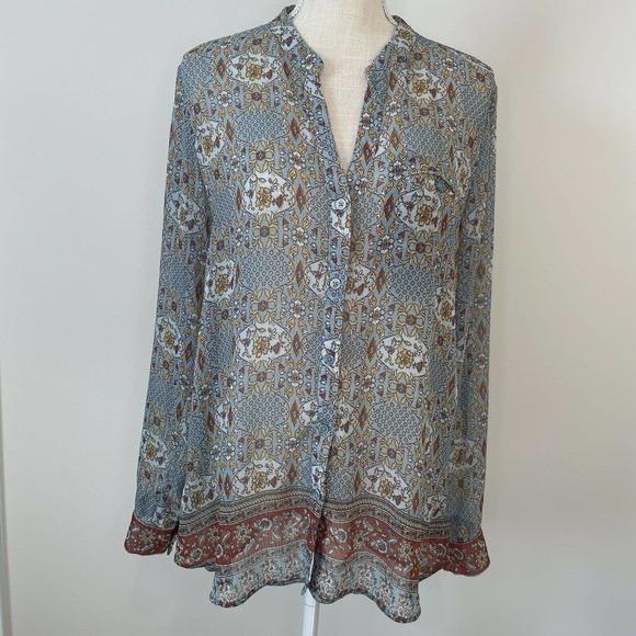 Kut from the Kloth Tops - Kut From The Kloth Womens Jasmine Blouse Sheer Floral V Neck Button Down Size XL
